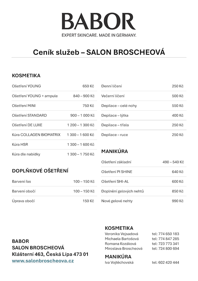 Ceník 2026 - Salon Broscheová
